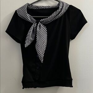Black vintage Gingham Accent Women's Top